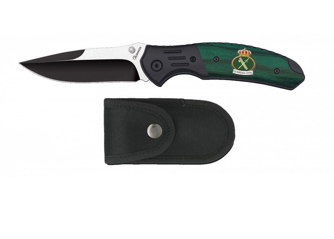 Navaja táctica negra y verde con emblema Guardia Civil