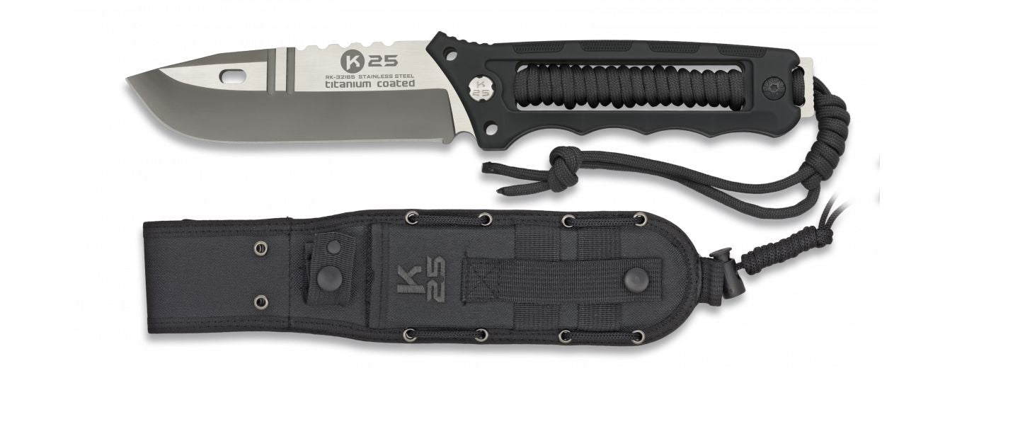 Cuchillo K25 encordado negro. tit. 11.5