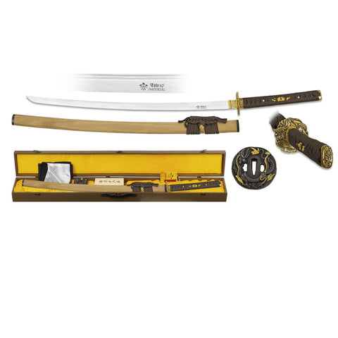 Katana Aço Damasco com bainha, caixa, 2 tsubas e kit de limpeza