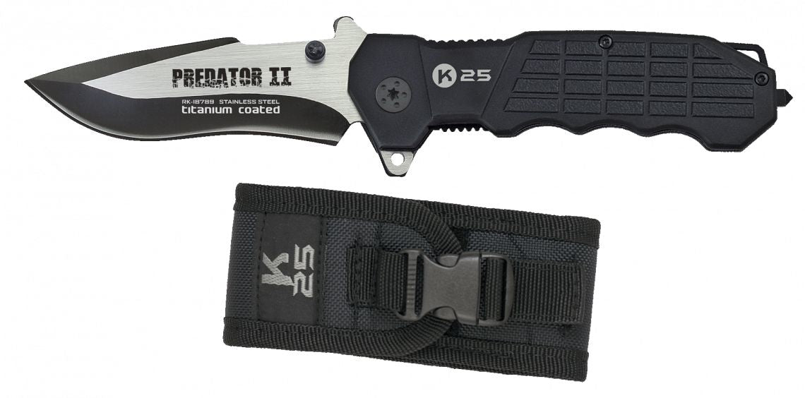 Navaja K25 Predator II – Hoja 9,3 cm (7Cr17MoV), Liner Lock, Flipper y clip