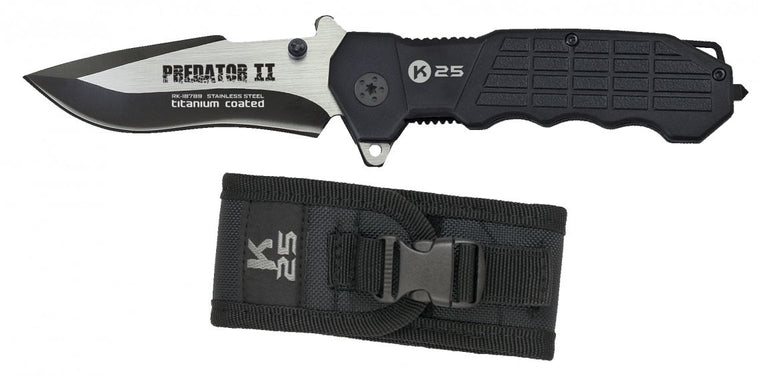 Navaja K25 Predator II – Hoja 9,3 cm (7Cr17MoV), Liner Lock, Flipper y clip
