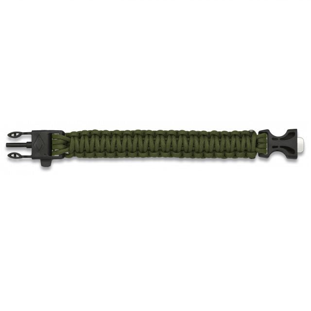 Pulsera Paracord verde con pedernal y silbato