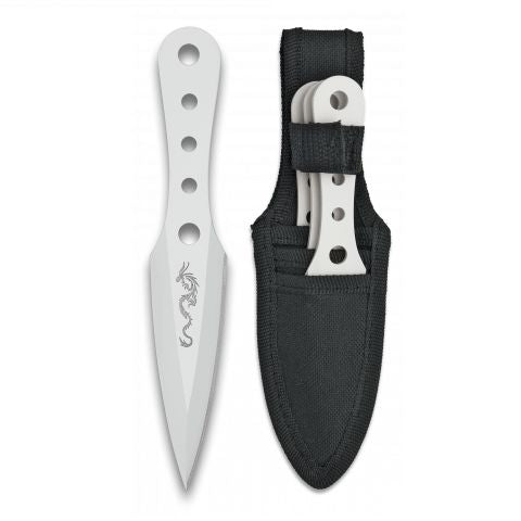 Conjunto de 3 kunais ou Atiradores de Facas Dragão Branco