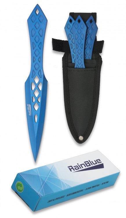 Set de 3 Cuchillos Lanzadores Rain Blue con Funda – 19 cm